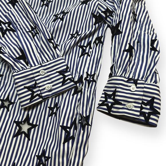SANDRO Bilbao Star Shirt Dress Tie Waist Blue Contemporary Whimsical Stripe 6 - Picture 8 of 16